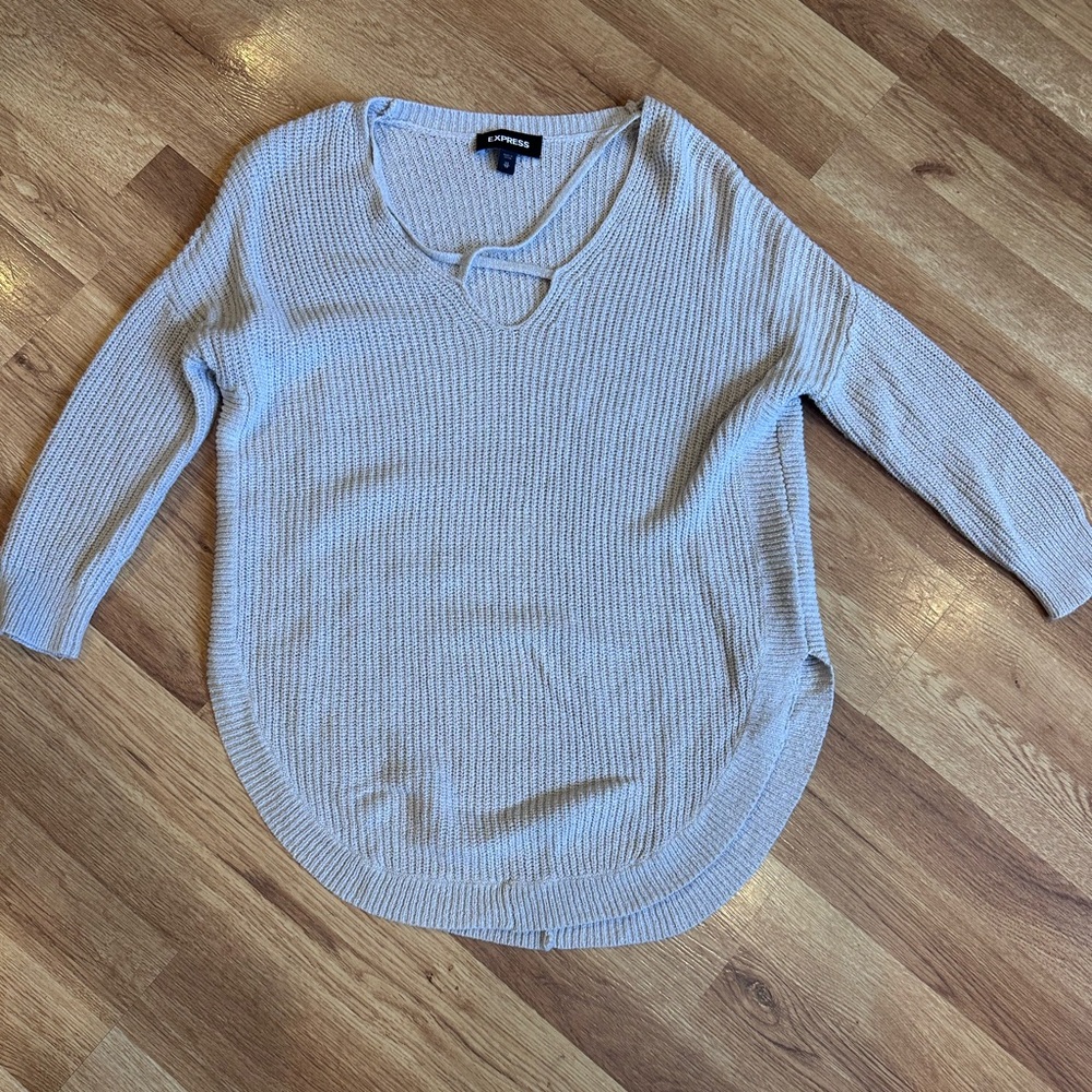 Express Light Oatmeal V-Neck Sweater